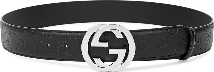 Gucci GG Black Embossed Leather Belt - Black And Silver - ShopStyle