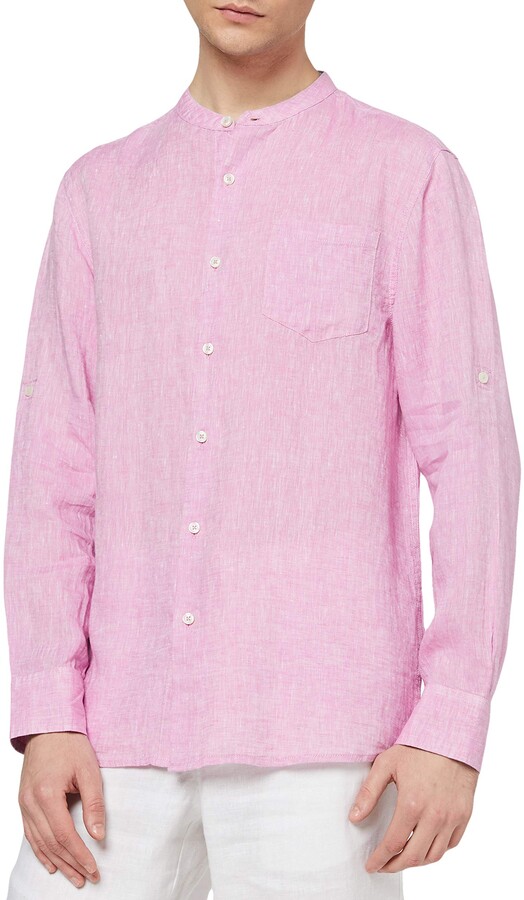 Isle Bay Linens Mens Standard-Fit 100% Linen Long-Sleeve Band Collar Woven Shirt 