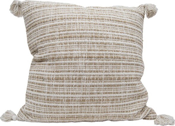 White Oversized 14x36 Hand Woven Decorative Cotton and Jute Lumbar Throw  Pillow with Hand Tied Fringe - Foreside Home & Garden