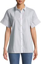 Thumbnail for your product : St. John Short-Sleeve Striped Button-Down Shirt with Sequin Detail