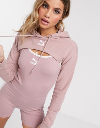 Puma super cropped hoodie in rose - ShopStyle