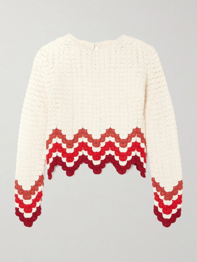 ESCVDO Safi Cropped Scalloped Crocheted Cotton Top - Red