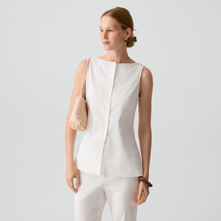 Theory Boatneck Cutaway Top in Good Linen