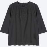 Thumbnail for your product : Uniqlo WOMEN Cotton Embroidery 3/4 Sleeve Blouse