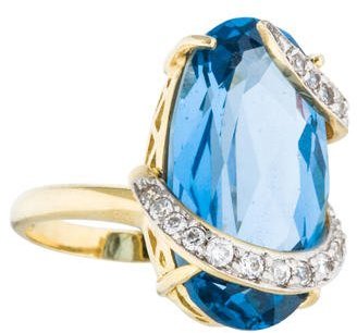 Ring 14K Blue Topaz & Diamond Cocktail