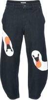 Thumbnail for your product : J.W.Anderson Swan-Print Curved Denim Jeans