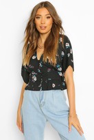 Thumbnail for your product : boohoo Floral Flounced Hem Button Cropped Blouse