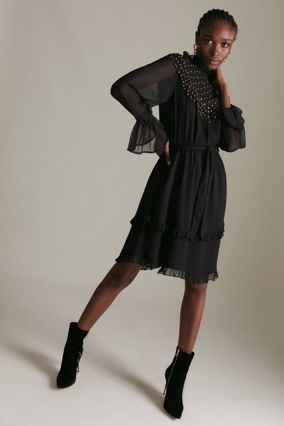 black eyelet midi dress