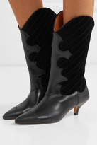 Thumbnail for your product : Ganni Leather And Quilted Velvet Knee Boots - Black