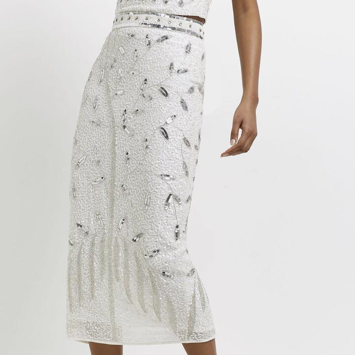 River Island Womens White Sequin Midi Skirt ShopStyle