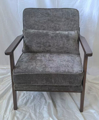 Ebern Designs Mid-Century Living Room Chair Single Fabric Cushioned Modern Armchair With Lumbar Pillow And Straight Wood Armrests Accent Chair For Living Room Be