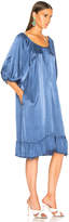 Thumbnail for your product : Raquel Allegra Pebble Satin Peasant Ruffle Dress in French Blue | FWRD