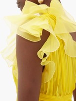 Thumbnail for your product : Giambattista Valli Pleated Silk One-shoulder Ruffle Dress - Yellow