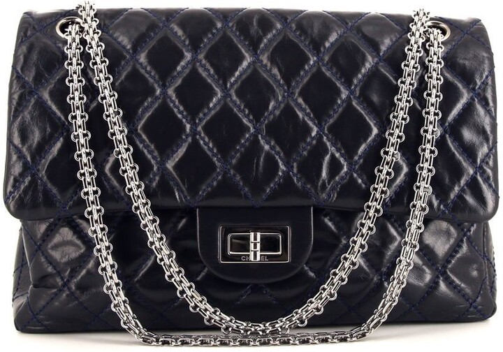 2.55 Handbag, Shiny crumpled calfskin & gold-tone metal, dark grey —  Fashion