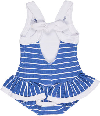 Florence Eiseman Striped Jacquard Skirted Swimsuit, Blue, Size 2-6X