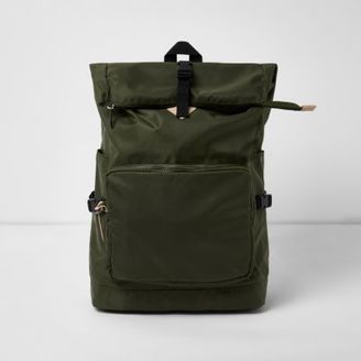 River Island Mens Khaki green roll top backpack
