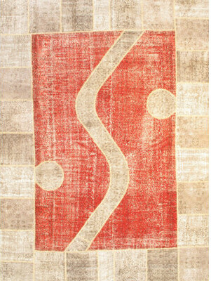 Red Barrel Studio Hess Patchwork Hand-Knotted Wool Rust/Beige Area Rug