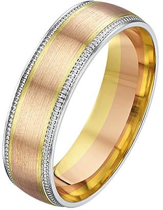 Theia His & Hers 14ct Yellow and White Gold Two-Tone 6mm Millgrain Matt Wedding Ring - Size T