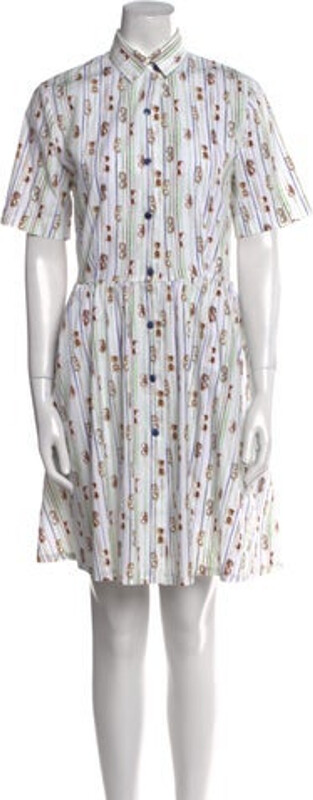 Au Jour Le Jour Shirtdress White Printed Short Sleeve with Collar