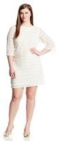 Thumbnail for your product : London Times Women's Plus-Size 3/4 Sleeve Circle Lace Shift Dress