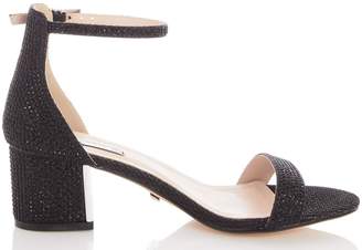 Quiz Black Shimmer Diamante Low Heel Sandals