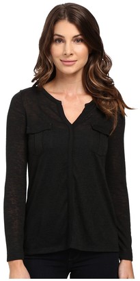 Calvin Klein Women's Roll-Tab Long-Sleeve Shirt with Chest Cargo Pockets