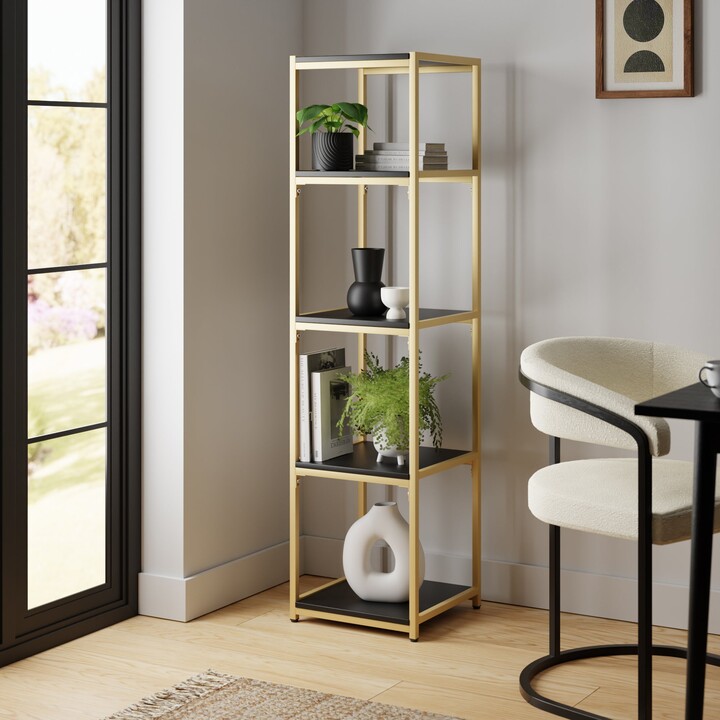 Dunelm Modular Gold & Black 5 Shelf Tall Shelving Unit MultiColoured
