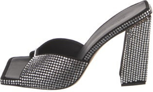 GIA/RHW Suede Mules Silver Polka Dot Print Square-Toes Mary Jane Strap Includes Dust Bag