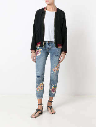One Teaspoon orchid print distressed cropped jeans