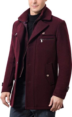 YAOTT Men's Winter Warm Wool Coat Blazer Business Overcoat Casual Single  Breasted Trench Coat Peacoats Outerwear with detachable stand collar Wine  Red 4XL - ShopStyle