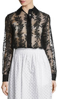 Thumbnail for your product : Carven Long-Sleeve Sheer Floral Organza Blouse, Black