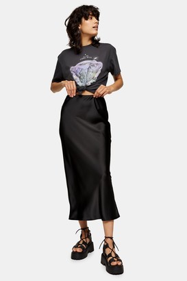 Topshop Womens Black Satin Bias Maxi Skirt - Black