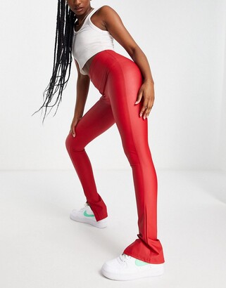 ASOS DESIGN leather look legging with side split in red - ShopStyle