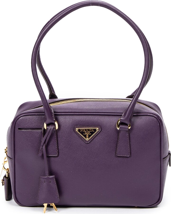 PRADA Saffiano Lux Medium Vernice Promenade Top Handle Bag Lilac