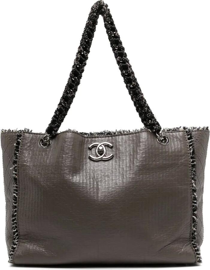 Chanel Pre Owned 2009 Rare Limited Edition Taupe Beige Tweed Work Tote Bag