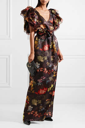 Rosie Assoulin Ruffled Floral-print Silk-organza Gown - Black