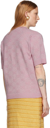 Gucci Pink Lurex Interlocking G Short Sleeve Sweater