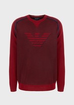 Thumbnail for your product : Emporio Armani Piquet Wool Blend Sweater With Oversized Jacquard Eagle