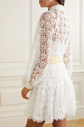Zimmermann Belted Button-detailed Guipure Lace Mini Dress - Ivory