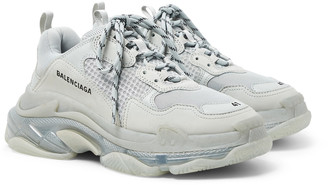 Balenciaga Triple S Clear Sole Mesh, Nubuck And Leather Sneakers