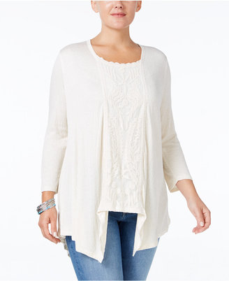 Style&Co. Style & Co Plus Size Lace-Inset Handkerchief Hem Top, Only at Macy's