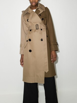 Sacai Two-Tone Asymmetric Belted Trench Coat