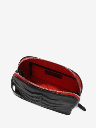 Alexander McQueen Black Soft Leather Rib Cage Wash Bag