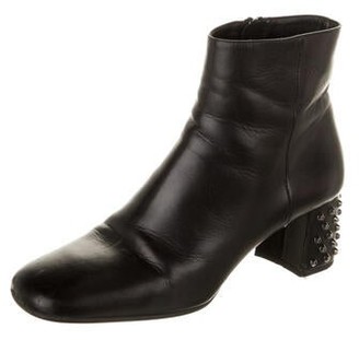 Prada Leather Studded Accents Boots Black