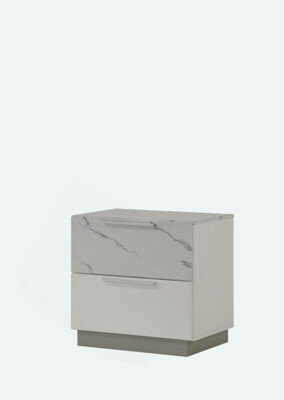 Mist Nightstand – Two-Tone High-Gloss Marble & Lacquer Finish With Two Drawers, Velvet-Lined Interior, And A Compact Elegant Design