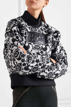 adidas by Stella McCartney Stretch Jersey-trimmed Floral-jacquard Sweatshirt - Black