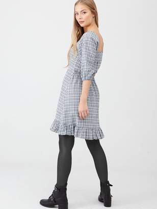 Very Ruched Front Check Dress - Blue Check