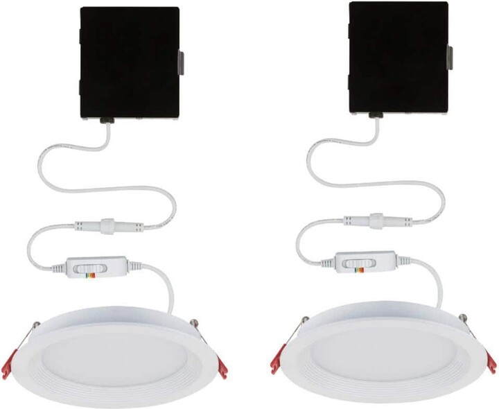 Commercial Electric Slim Baffle Integrated LED 6 in Round Adj Color Temp Canless Recessed Light for Kitchen Bath Living rooms, White 2-Pack