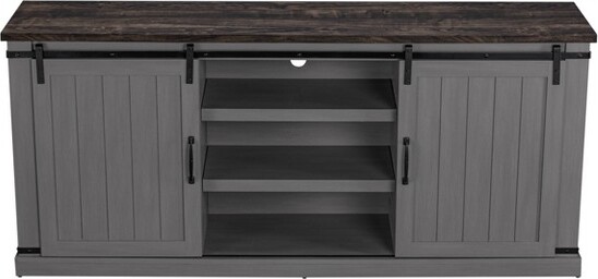 Home Essentials TVStandforTVsupto70"Gray-HomeEssentials:SlidingBarn-Door,AdjustableShelves,CableManagement
