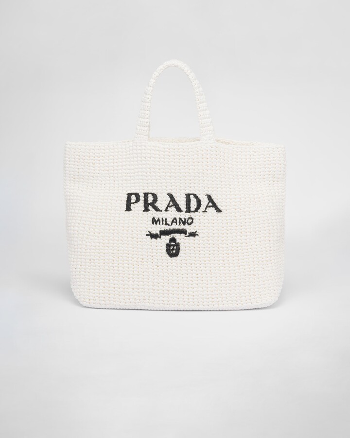 Prada Logo Striped Raffia Shoulder Bag
